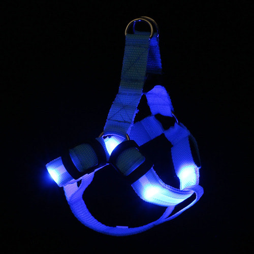 LED 강아지 하네스 가슴줄(L) (블루) 버클 애견가슴줄